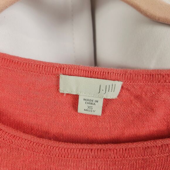 J Jill Womens XS Misses Pink Round Neck Linen Blend 3/4 Sleeve Blouse - Picture 2 of 7